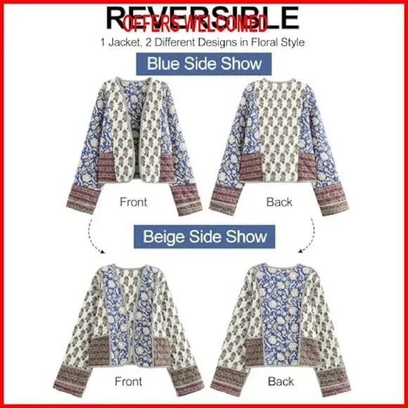 Cropped Puffer Jacket Cardigan Lightweight Quilted Open Front